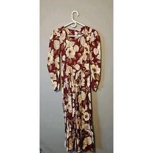 VTG Carol Anderson Dress Women's Sz 3/4 Red Floral A Line w/Shldr Pads & Pockets